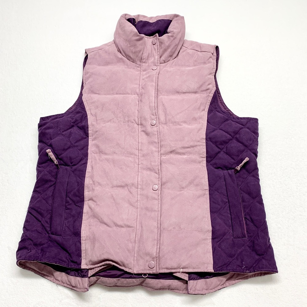 Outback Trading Co Snow Mountain Down Vest Women XL Purple Faux Suede Quilted XL